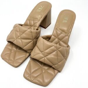 ZARA Neutral‎ Nude Quilted Square Toe Heels